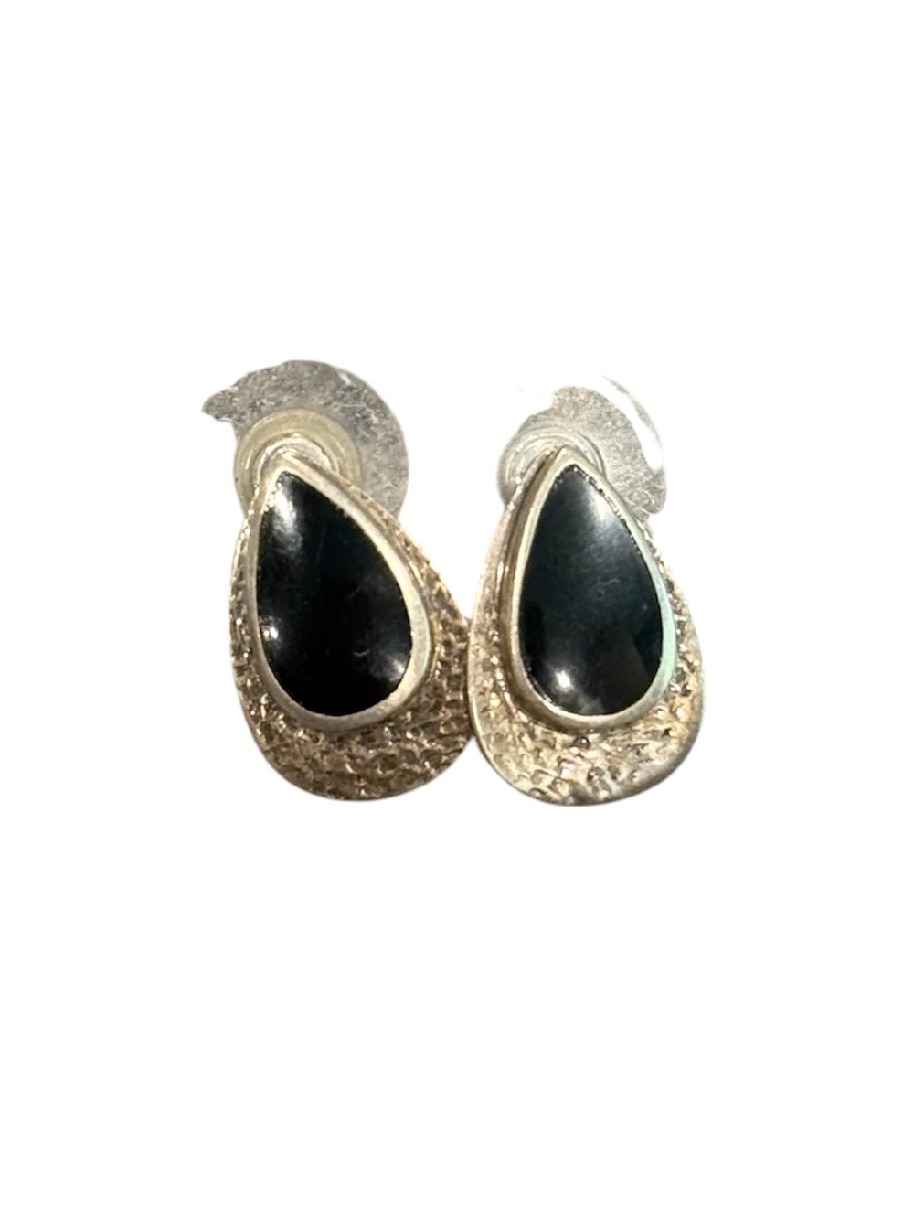 Vintage 925 silver teardrop earrings black onyx precious pair